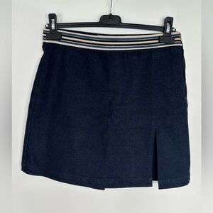 MOONRAY 14” Waist Striped Waistband Denim Mini Skort, Navy, Size 6.